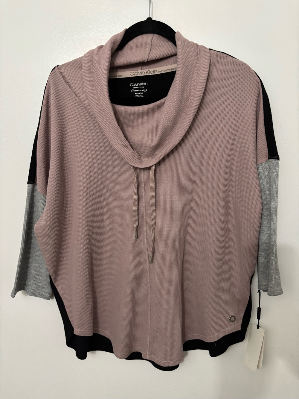 Calvin Klein Dusty Rose and Gray Colorblock Cowl Neck Performance Sweater